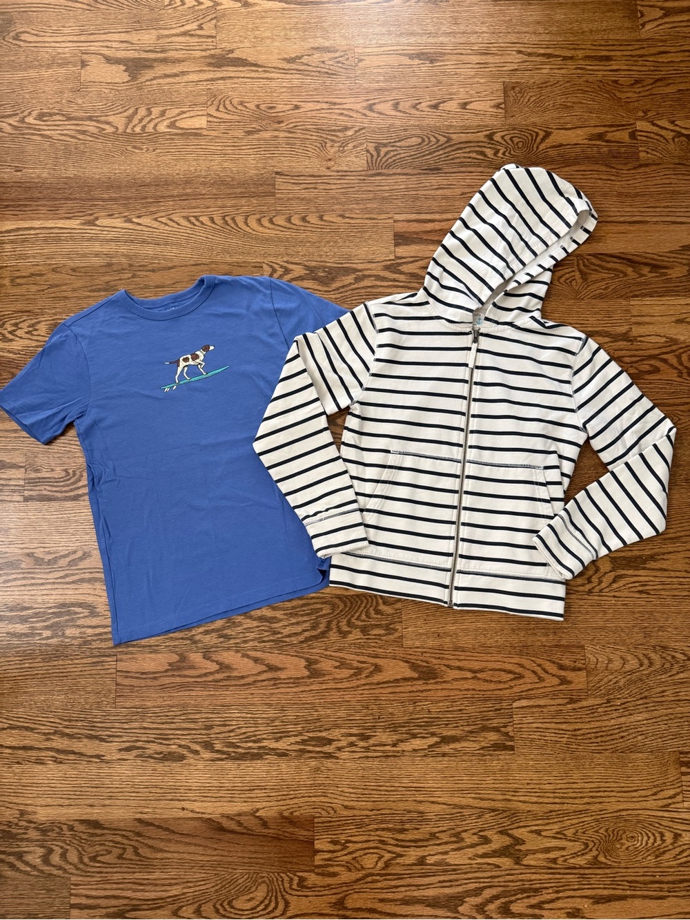 Crewcuts Blue Surfer Dog Tee and Cream /Navy Striped Jacket Boys Coastal 10/12